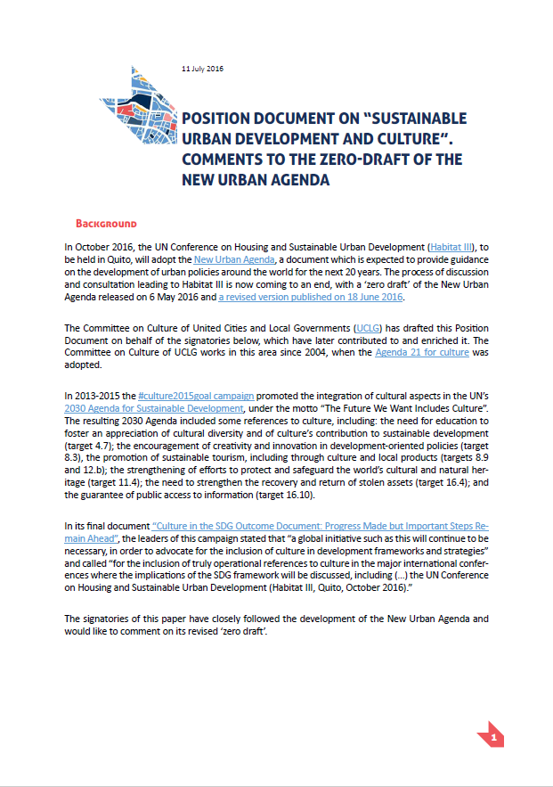 Position document on the zero-draft of the New Urban Agenda.